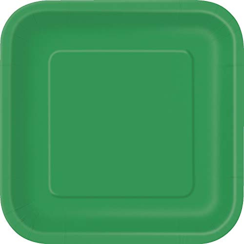 Unique Party - 31860 - Paquet de 16 Assiettes Carrées en Carton - 18 cm - Vert Émeraude