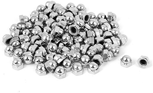 sourcing map Eichel Sechskant Hutmuttern - 50stk. M6 Hutmuttern Kohlenstoffstahl Sechskant Dekorative Kappenmutter für Schrauben Bolzen Silber Ton