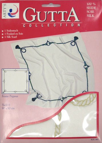 ARTY'S GUTTA COLLECTION - Motiv: Frame Pegasus - Crepe de Chine 5, ca. 90x90cm, rollierte Ränder (Gutta gold)