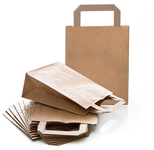Große Papiertüten mit Henkel, 25 Stück: Papiertragetaschen, Papiertasche Groß, Papiertüte zum Basteln, Geschenktüte Lebensmittel & Give-Away, Papiertaschen zum Befüllen, Braune Tüten, 18 x 8 x 22 cm