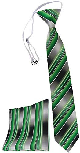 TigerTie Kinderkrawatte Einstecktuch in grün smaragdgrün silber anthrazit grau gestreift - vorgebunden mit Gummizug