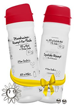 FOOD-SHAKER-SET mit 875ml-Pfannkuchen-Shaker + 4-Portionen-Spätzle-Shaker Teigmixer mit Spätzlepresse und Portionierer Patentiert Made in Germany in der Farbe ROT