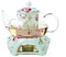 YBK Tech Bone China and Glass Coffee Pot Teapot with Warmer and Tea Infuser (Blue (Rose and Dress Patterns))