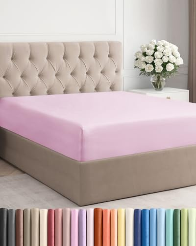 Full Fitted Bed Sheet - Bottom Single Fitted Sheet Only - Soft Hotel Luxury Bedding w/ 8-16 Inch Deep Pockets - Breathable, Cooling & Wrinkle Free - Easy-Care, Fade and Shrink Resistant - Light Pink