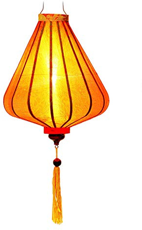 Laterne Lampion Asiatische aus Seide Orange, A Ø30cm - Traditionelle Hoi An Hängelampe aus Stoff, Bambus und Holz - Dekoration und Handwerk aus Vietnam (A20-O)