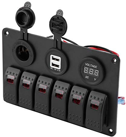 LED Schaltpanel & 6 Gang Rockerschalter - Dual USB und Spannungsanzeige für Auto und Boot