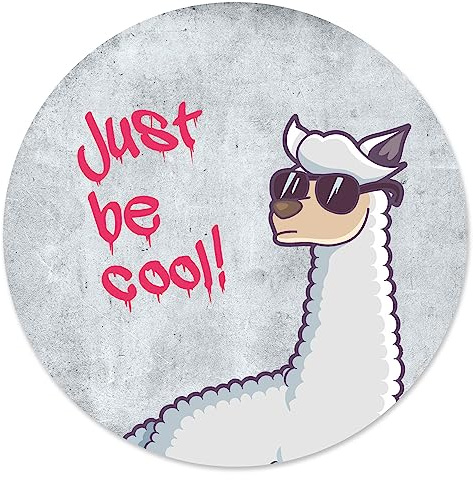 younikat Mauspad Lama just be cool I Ø 22 cm rund I Mousepad rutschfest I Design Beton-Optik grau mit Spruch für Jungs I dv669