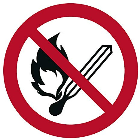 10 Stück Feuer offenes Licht verboten Aufkleber Ø 9,5cm keine Funken Hochentzündlich Sticker mit UV Schutz für Außenbereich Innenbereich