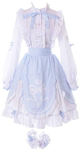 Kawaii-Story MN-114 Love Nikki Blouse avec nœud et jupe 5 pièces Blanc/bleu Taille XL