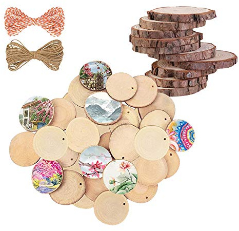 Natural Wood Slices 30PCS Wood Disc 3 Different Size Unfinished Log Wooden Circles for Art Crafts Wall Decor Wedding Christmas Decoration Ornaments (3 Sizes Each 10 pcs)