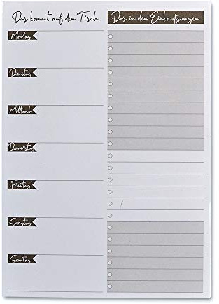 Feenstaub Essensplaner Block Einkaufsliste DIN A5 Papier zum Abreißen, Menüplanung Notizblock 50 Blatt, Essensplan, Meal Planner, Essen planer, Mahlzeiten Planer, Wochenplaner Einkaufsliste
