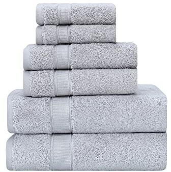 LA HAMMAM 6 Piece Towel Set - 2 Bath Towels, 2 Hand Towels, 2 Washcloths for Bathroom, College Dorm, Kitchen, Shower, Pool, Hotel, Gym & Spa | Soft & Absorbent Turkish Cotton Towel Sets - Light Grey