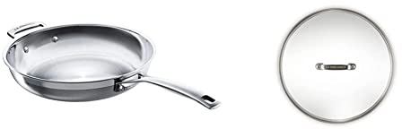 LE CREUSET 3-Ply Stainless Steel Uncoated Frying Pan, 28 x 6 cm, 96200228001100 Toughened Non-Stick Glass Lid, 28 cm, Transparent, 96200828000000