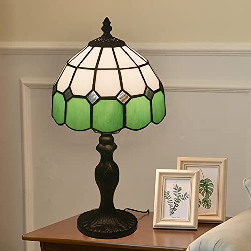 8 Tiffany-Stil-Lampen,Tiffany-Stil-Tischlampe Für Schlafzimmer, Antike Dekor-Lampe,Bettlampen,Glaslampe,Vintage-Lampe,Kristallperlen Lampe,Grün
