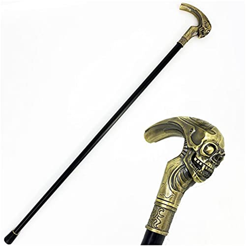 Totenkopf-Gehstock für Herren – dekorativer Gehstock – aus Metall – Gothic-Stil, Vintage-Stil, ausgefallene Gentleman-Gehstöcke, 93 cm lang (Gold)