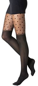 Gi&Gi Collant Donna con Design a Cuore, Calze Eleganti in Nylon, Nero, Motivo Mock Over-Knee (IT, Testo, S, M, Regular, Regular, nero con pois)