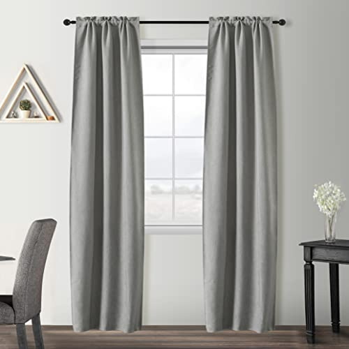 GIRASOLE HOME® Paar Verdunkelungsvorhänge halb, flammhemmend, ideal für Küche, Restaurant, Hotel, Muster, feuerhemmender Stoff, zertifiziert für 2 Paneele (70 x 235 cm, Grau)