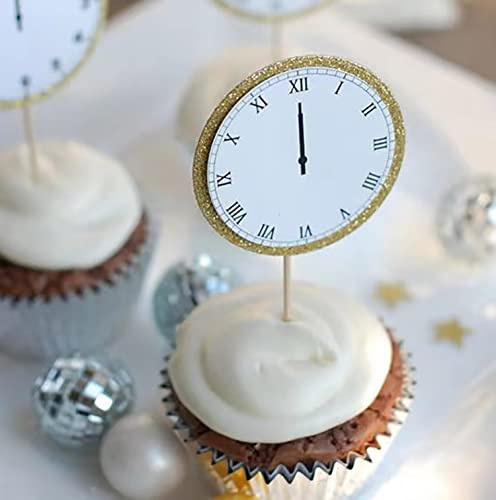 OZCZKZZ Clock Cupcake Toppers,New Year's Eve Midnight Clock Cupcake Toppers,New Years Party Decorations (12)