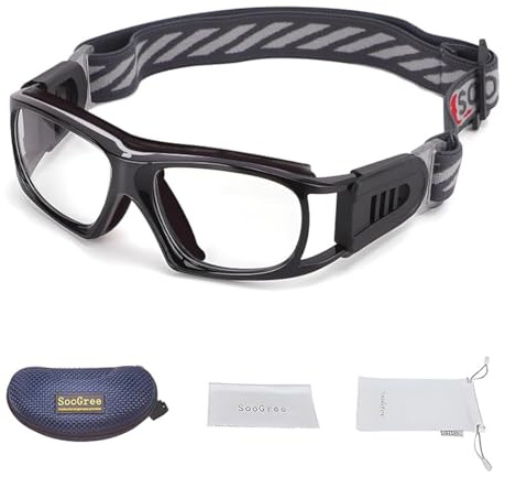 SooGree Sport Goggles Basketball Soccer Football Protective Eyewear Safety Glasses Adult Racquetball Goggles Lens Replaceable（Black frame black pad）