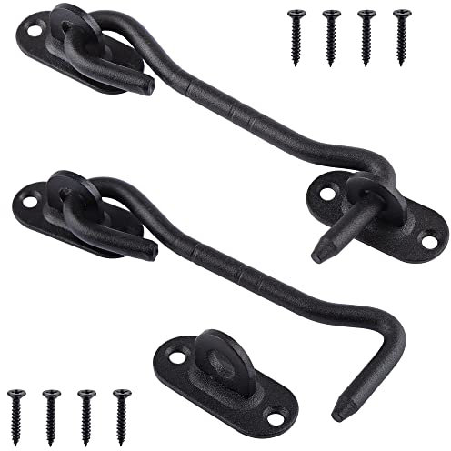 Tahbarshi 2 Stück Riegel Tür, 4/6/8inch Sturmhaken Edelstahl Kabinenhaken Schwarz Silber Matt, Sturmhaken mit öse Edelstahl (Schwarz, 4inch)