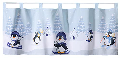heimtexland ® Scheibengardine Winter Deko Gardine 45x120 Fensterdekoration Kinderzimmer Pinguine Typ651