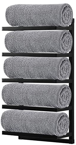 House of Home Luxury Wall Mounted Towel Storage Rack, 58cm High, Bathroom Towel Rail & Rolled Towel Holder, Bath Storage Organiser