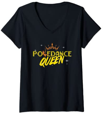 Damen Poledance Queen | Poledance Fitness | Poledance T-Shirt mit V-Ausschnitt