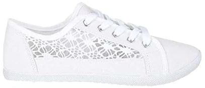 Womens Canvas Shoes Trainers Casual Plimsolls LACE UP Flat Embroidered Pumps Size UK 3-7 (EU 36-40) (White, FootwearWomen, Medium, Numeric_5)