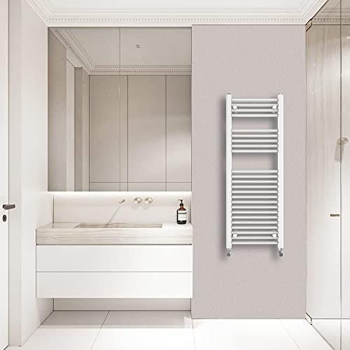 Warmehaus Straight Heated Towel Rail Radiator Ladder White 1200x450mm | Central Heating Radiators for Bathroom Kitchen, Wall Mounted Vertical Warmer, 22mm Tube, Premium Mild Steel, Small