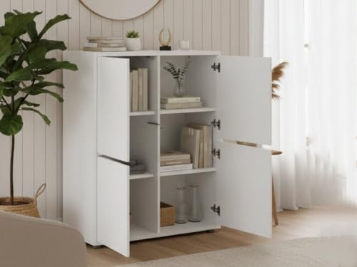 Dmora - Buffet Zaccaria, Buffet de Cuisine 4 Portes, Buffet de Salon, 100% Made in Italy, 100x41h126 cm, Blanc Brillant