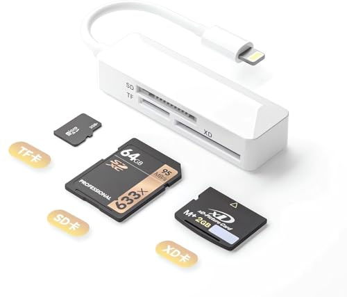 [Certificado Apple MFi] Lector de tarjetas SD para iPhone, adaptador de lector de tarjetas SD de memoria 3 en 1 de alta velocidad XD adaptador de cámara para iPhone 14/13/12/11/XS/XR/X/8/7/6/5,