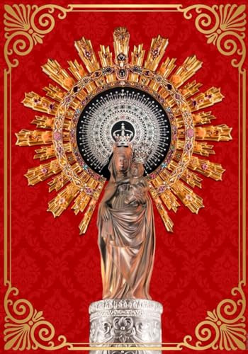 Ancestrad Balconera Virgen del Pilar | Colgadura Sobre Fondo Rojo para Decorar Balcones | 70x100cms