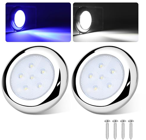 RVZONE 3 RGBW Boat Courtesy Light IP68 Waterproof Stainless Steel Boat Interior Exterior Deck Cabin Transom Cockpit T Top Marine LED Light Fishing Pontoon Bass Yacht