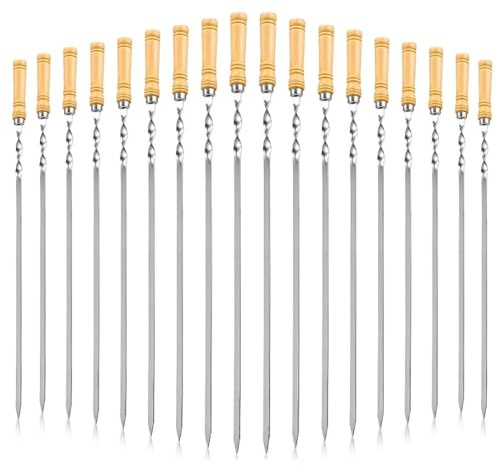 Bayli 18er Set Schaschlikspieß 60 cm mit Holzgriff - Rostfreier Grillspieß für Gas- und Holzkohlegrills - 18 Stück Lange Fleischspieße für Grillpartys - BBQ Schampura - Perfektes Grillzubehör