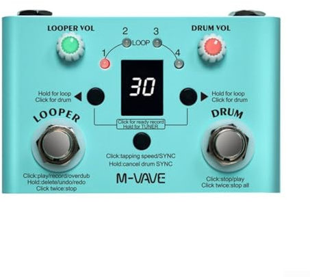MVAVE Multi Effektpedal, Drum Looper mit 30 Drums, Single Pedal Control Record, Play, Stop, Tuner, Kopfhörerausgang, Mono Audio Eingang und Ausgang