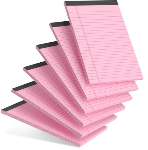 AILZFEI 6 kleine Notizblöcke, 12,7 x 20,3 cm, liniert, Pink, Notizblöcke, 6 Stück, Lernrücken-Schreibblöcke, 5 x 8 Rechtsblöcke, perforiert, schmal, liniert, rosa
