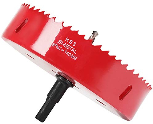 140 mm Lochsäge für Holz, HSS-Bimetall-Lochschneider in 30 mm Tiefe, mit Zentrierbohrer und Sechskantschaftdorn, für Schneidebretter, Kunststoff und weiches Blech