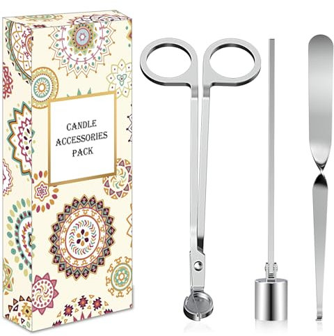 burtok 3-IN-1 Kerzenzubehör Set – Elegantes Edelstahl-Kerzenpflegewerkzeug mit Kerzenlöscher, Dochtschere und Dochtzieher, Kerzenliebhaber (Silber)