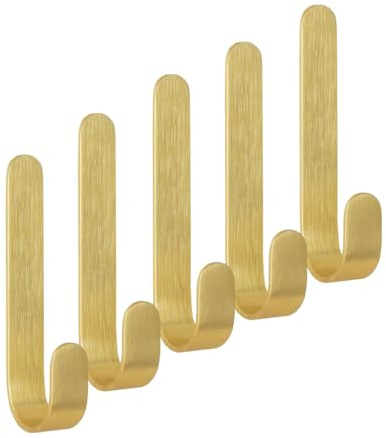 BoBoU selbestklebende Wandhaken aus Messing robuste Kupferhaken Wandmontage ohne Bohren Handtuchhalter Kleiderhaken ideal für Tür Schrank Badzimmer Küche Dusche (Haken klein 5 Stück)