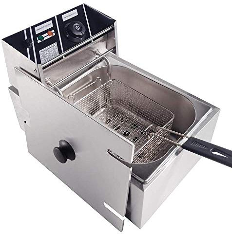 Stainless Steel Single Tank 6L Electric Deep Fryer - 2500W with Lid, Easy Clean - Perfect for Frying Chips, 6L