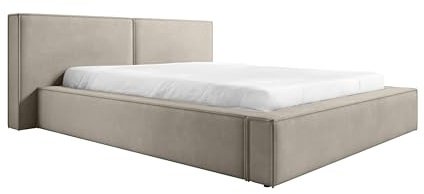 FEDVE Bett 180x200 Hellbeige - Lopra - Polsterbett mit Bettkasten - Doppelbett mit Stauraum - Schlafzimmerbett