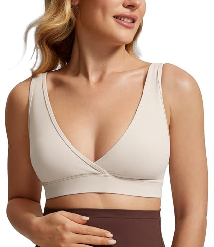 CRZ YOGA Butterluxe gravida amningsbehåar för kvinnor Crossover trådlös sömn Amning Lounge Graviditet Bralette Comfy Mojave Tan M