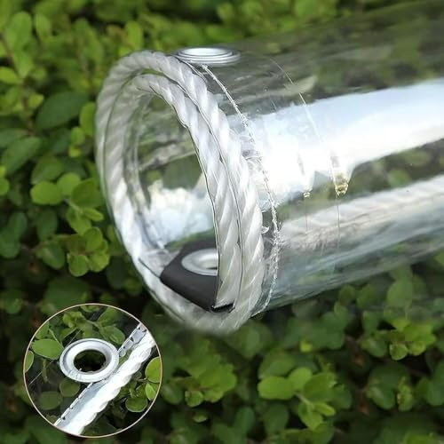 SDHKJGHD 500g/m² Heavy Duty Waterproof PVC Transparent Tarpaulin Poly Clear Vinyl Tarp Cover,0.35mm Clear Awning Canopy Patio Enclosure,Anti-Aging Insulation Soft Glass Tarpaulin (2.1 m x 3.7 m)