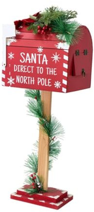 perfk Christmas Decoration Santa Mailbox Ornament 24.4 inch Post Box Standing Letter Box for Festival Fireplace Home Hotel Party