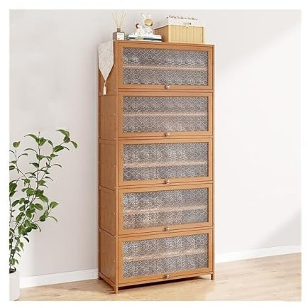 GSKDBCC Schuhregal, mehrschichtiger Bambus-Schuhschrank mit hochklappbaren Türen, freistehender, Verstellbarer Schuhregal-Organizer für Schränke, Flure, Schlafzimmer, Eingangsbereiche,