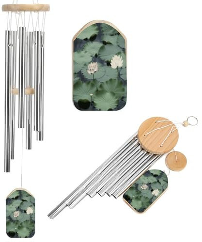 Campane a vento con colibrì, con stampa di giglio nero, campane a vento in legno e alluminio, per patio, giardino, cortile, interni