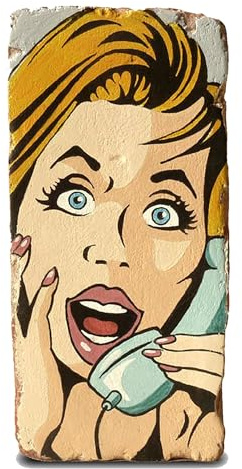 Buchstütze Bookend Ziegelstein Pop Art, Blondes Mädchen Telefon | Upcycling, Deko für Büro