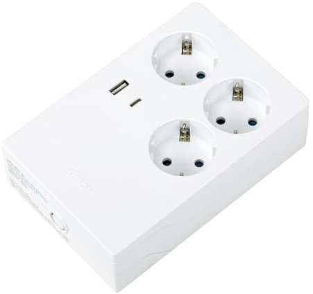 SIMON - Base Multifix, Enchufe Múltiple, 3 Tomas Shuko 16A y 2 USB A+C, Carga Rápida Quick Charge, Regleta con Toma Tierra, Instalación Empotrada, Pared o Superficie, Ladrón 250V, 3680W, Color Blanco