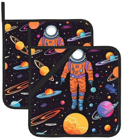 HYTTER Cool Man in Outer Space Galaxy Printed Square Insulated Pot Holder Set of 2 8x8 in Anti-scalding and Heat-Insulating Waterproof