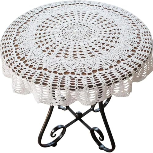 USTIDE Tischdeckchen, rund, handgefertigt, gehäkelt, Sonnenblumen, Baumwolle, Spitze, 80 cm, Weiß
